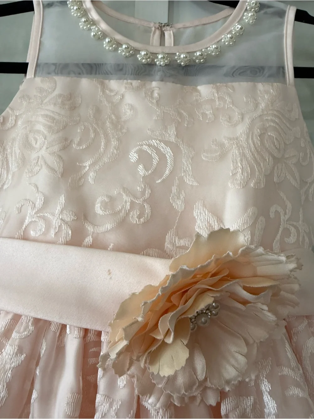American Princess Blush Pink Floral Lace Party Dress with Pearl Illusion